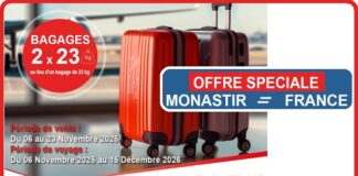 Voyager l’esprit léger : Tunisair double votre franchise bagages entre Monastir et la France