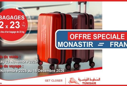 Voyager l’esprit léger : Tunisair double votre franchise bagages entre Monastir et la France