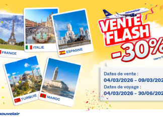 « Vente Flash » nouvelair : La France, l’Italie, l’Espagne, la Turquie et le Maroc à -30%